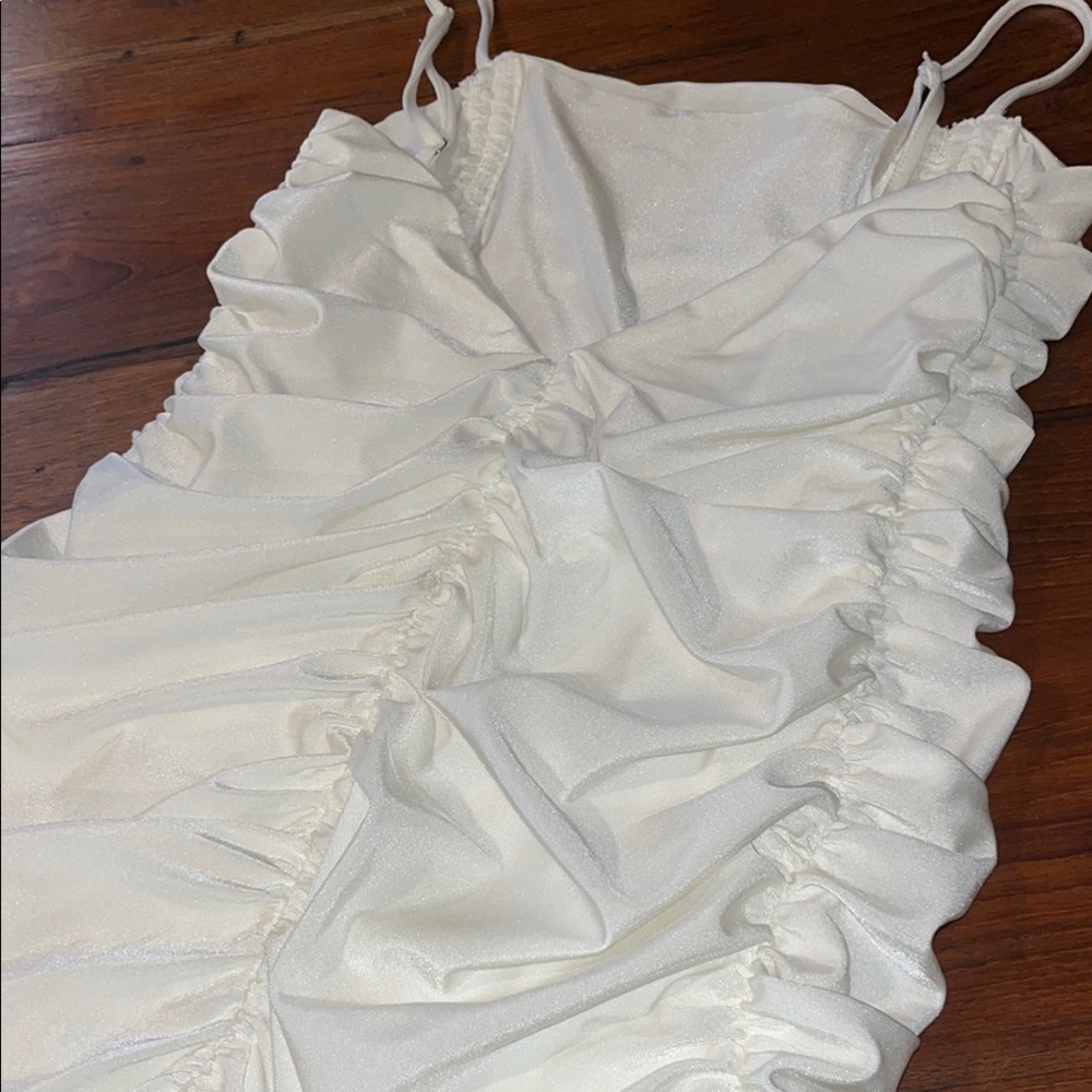 White Adjustable Length Ruched Mini Dress - Picture 4 of 4